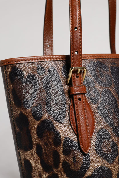 Dolce &amp; Gabbana Brown Leopard Leather Shoulder Strap Tote Bag