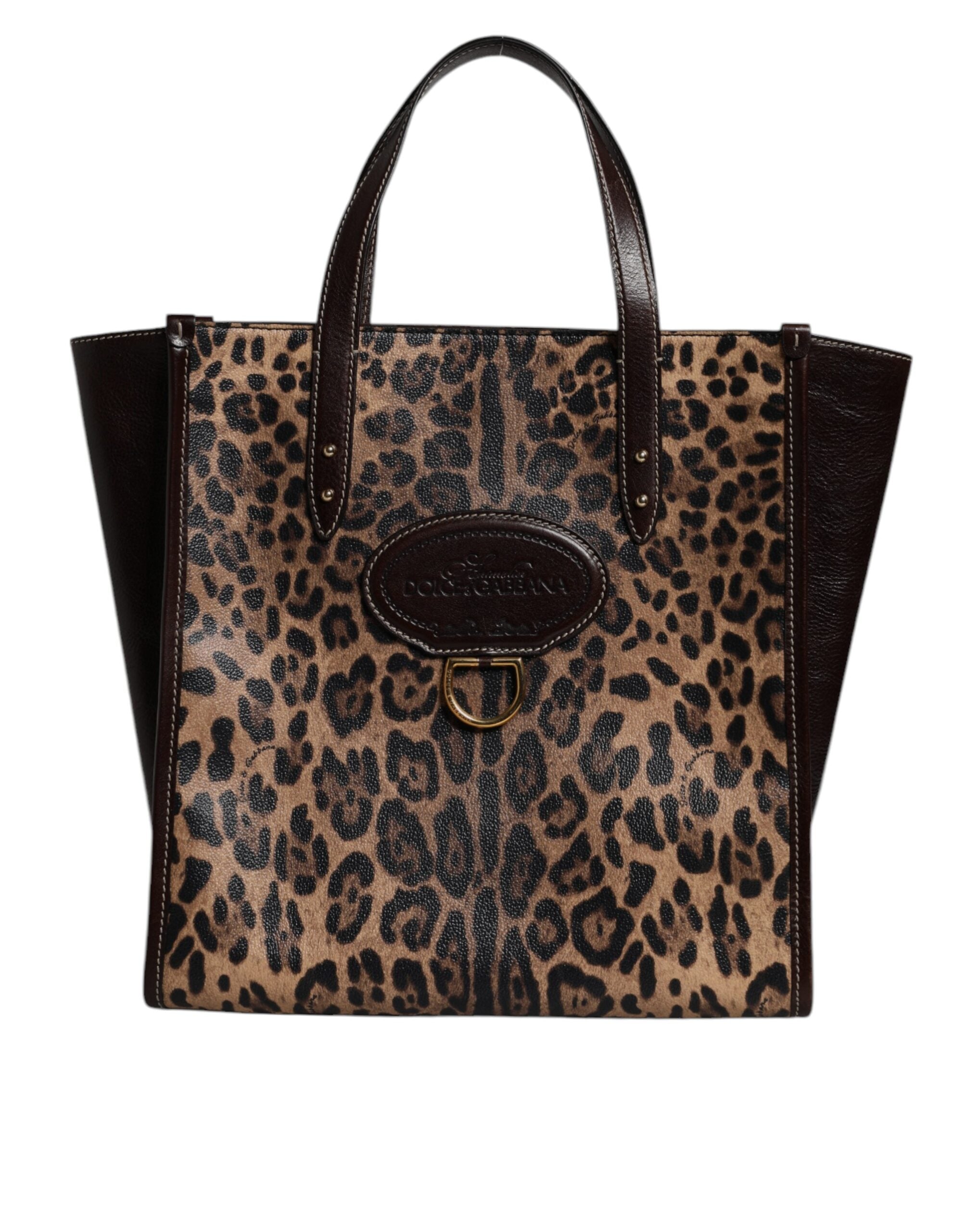 Dolce &amp; Gabbana Brown Leopard Leather Shoulder Strap Tote Bag