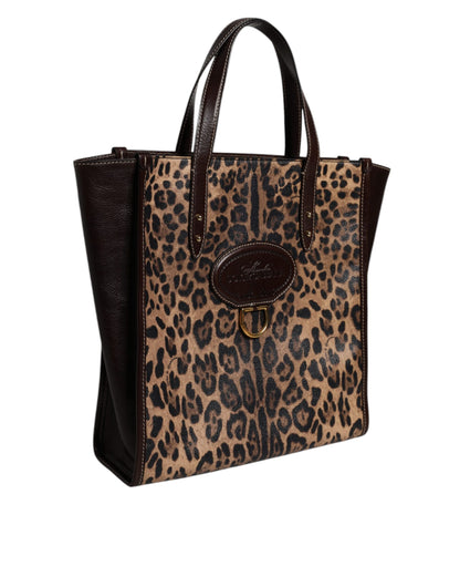 Dolce &amp; Gabbana Brown Leopard Leather Shoulder Strap Tote Bag