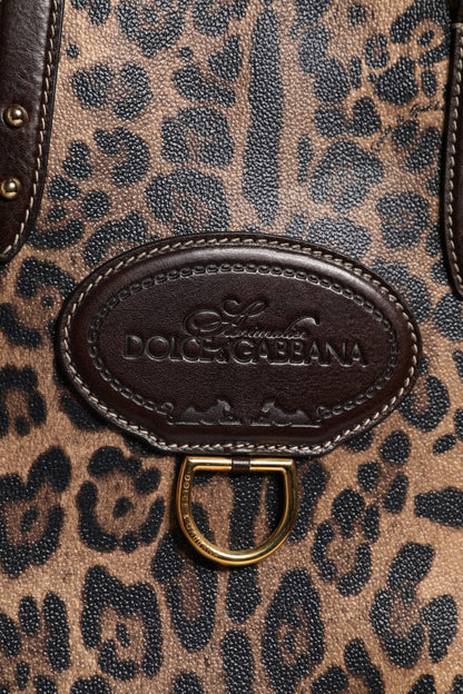 Dolce &amp; Gabbana Brown Leopard Leather Shoulder Strap Tote Bag