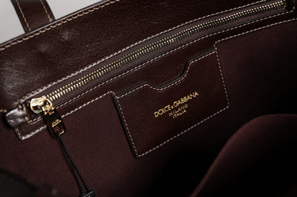 Dolce &amp; Gabbana Brown Leopard Leather Shoulder Strap Tote Bag