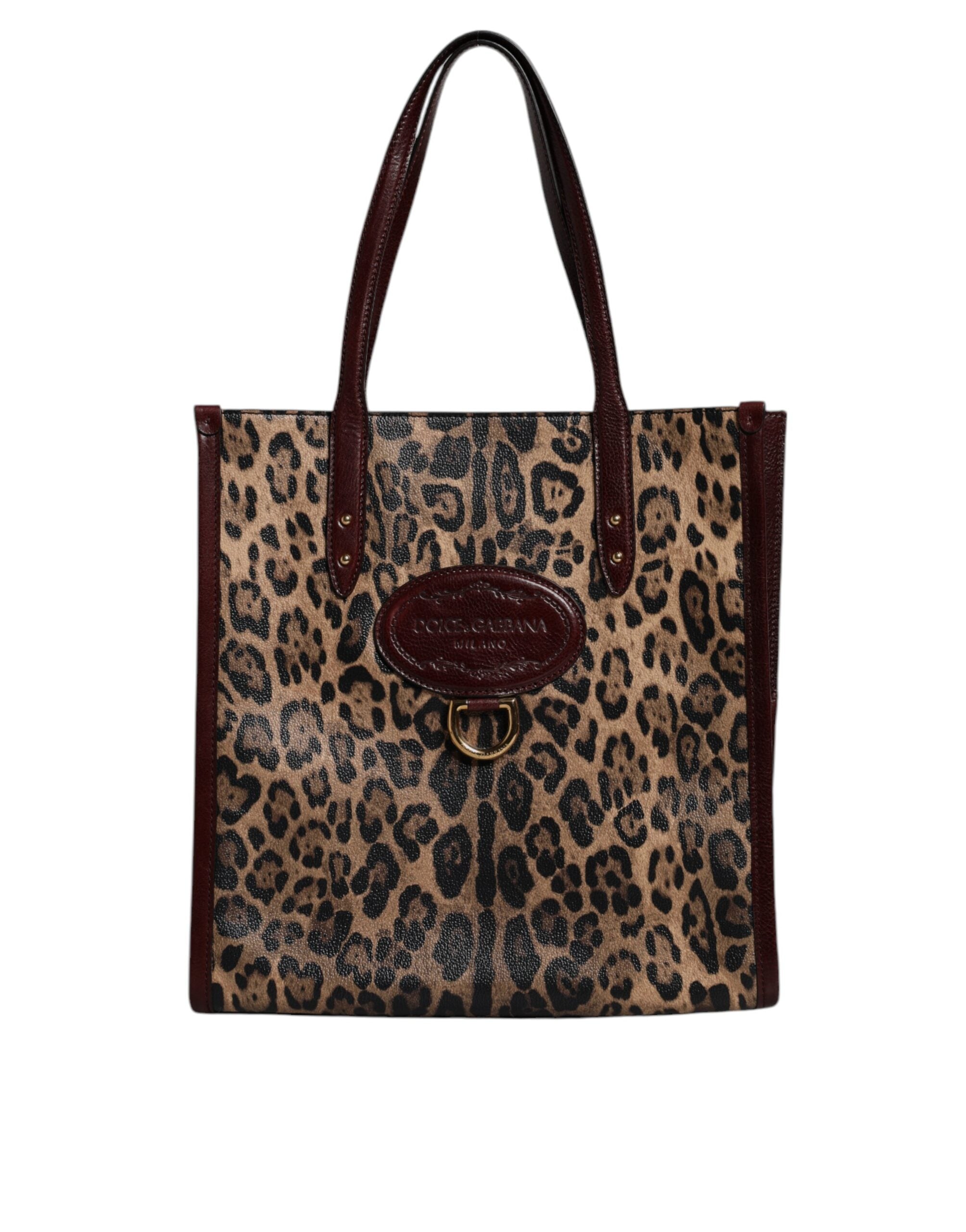 Dolce &amp; Gabbana Brown Leopard Leather Shoulder Strap Tote Bag