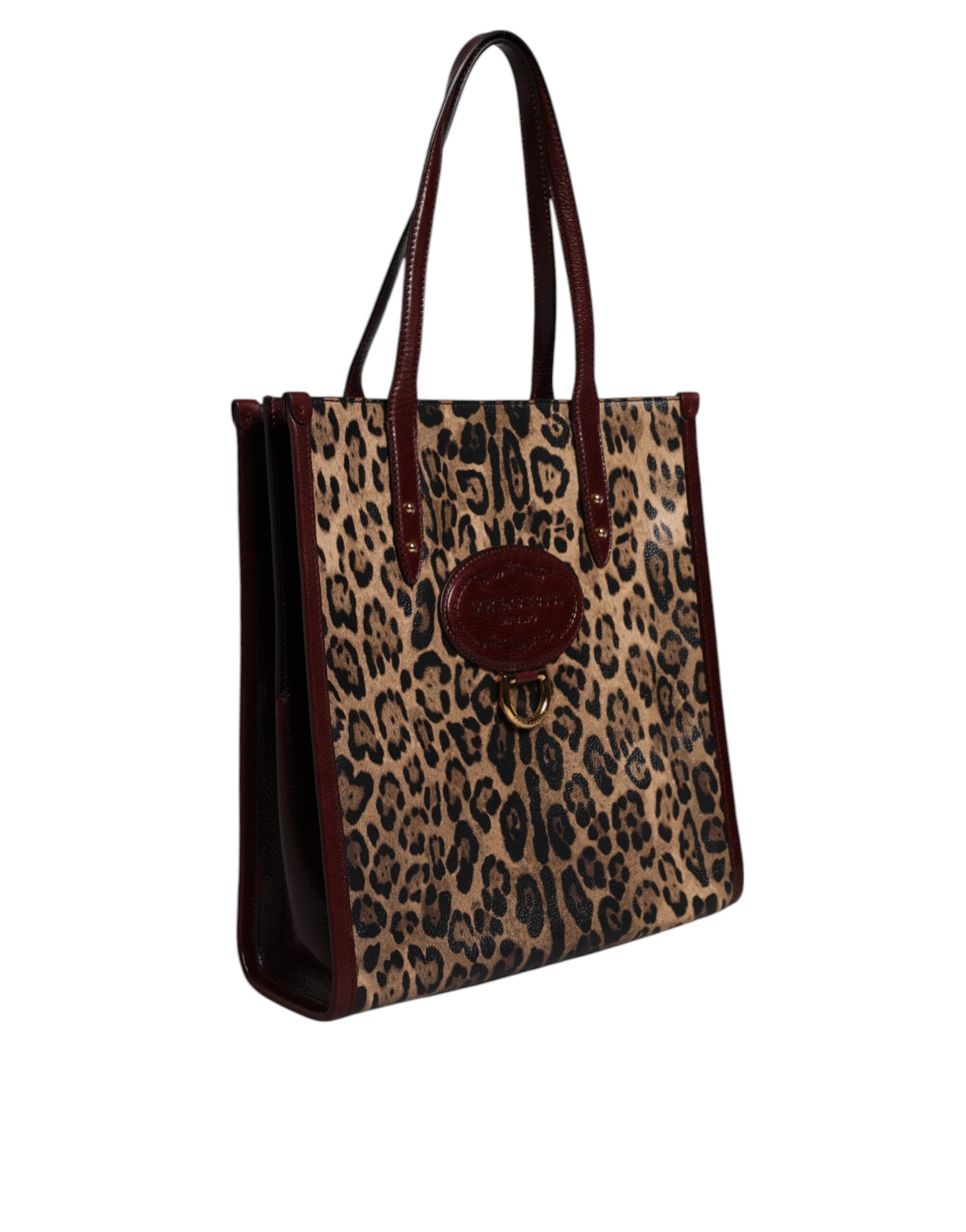 Dolce &amp; Gabbana Brown Leopard Leather Shoulder Strap Tote Bag