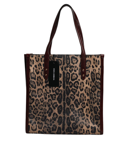 Dolce &amp; Gabbana Brown Leopard Leather Shoulder Strap Tote Bag