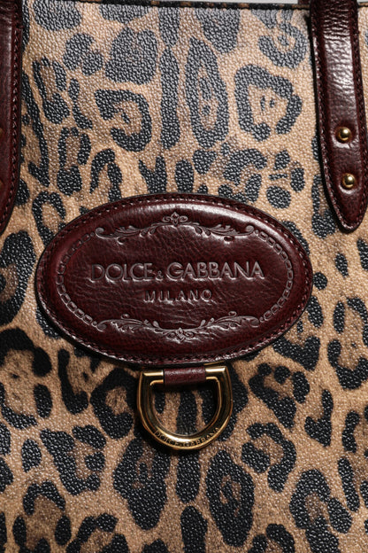 Dolce &amp; Gabbana Brown Leopard Leather Shoulder Strap Tote Bag
