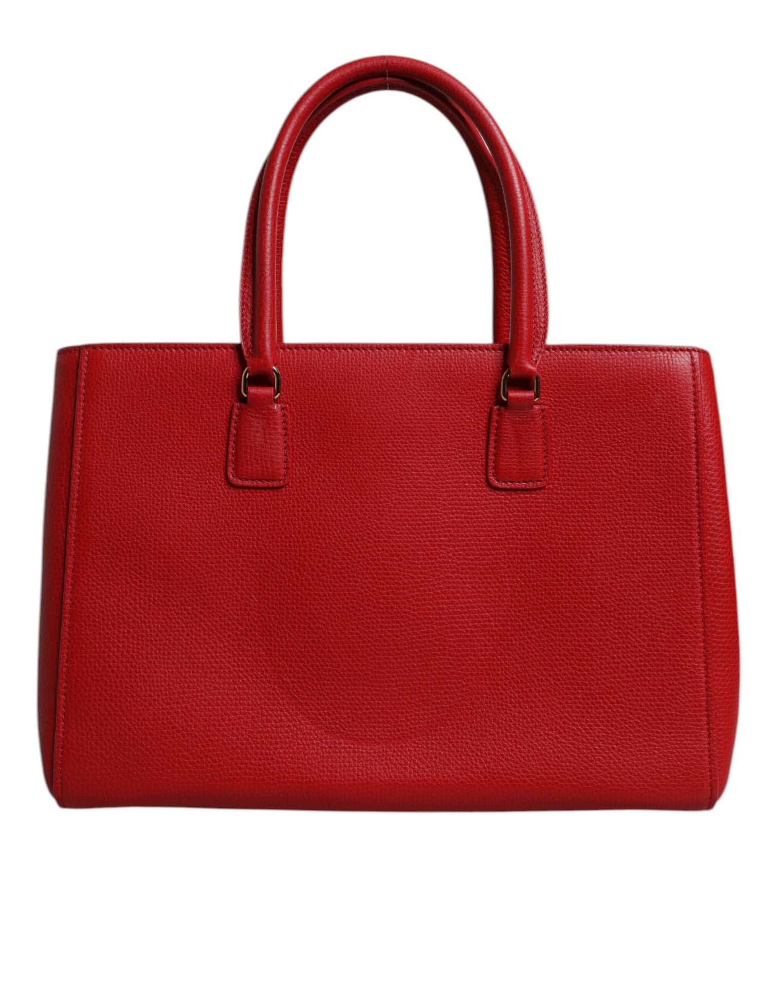 Dolce &amp; Gabbana Red Calfskin Leather Logo Plaque Top Handle Bag