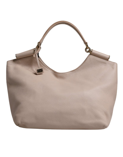 Dolce &amp; Gabbana Light Pink Deer Leather Logo Plaque Tote Top Handle Bag