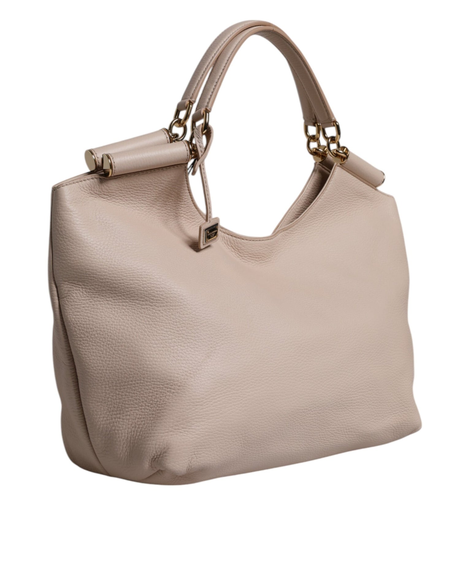 Dolce &amp; Gabbana Light Pink Deer Leather Logo Plaque Tote Top Handle Bag