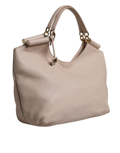 Dolce &amp; Gabbana Light Pink Deer Leather Logo Plaque Tote Top Handle Bag