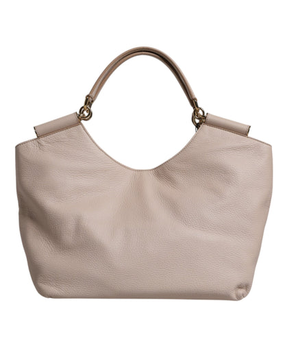 Dolce &amp; Gabbana Light Pink Deer Leather Logo Plaque Tote Top Handle Bag