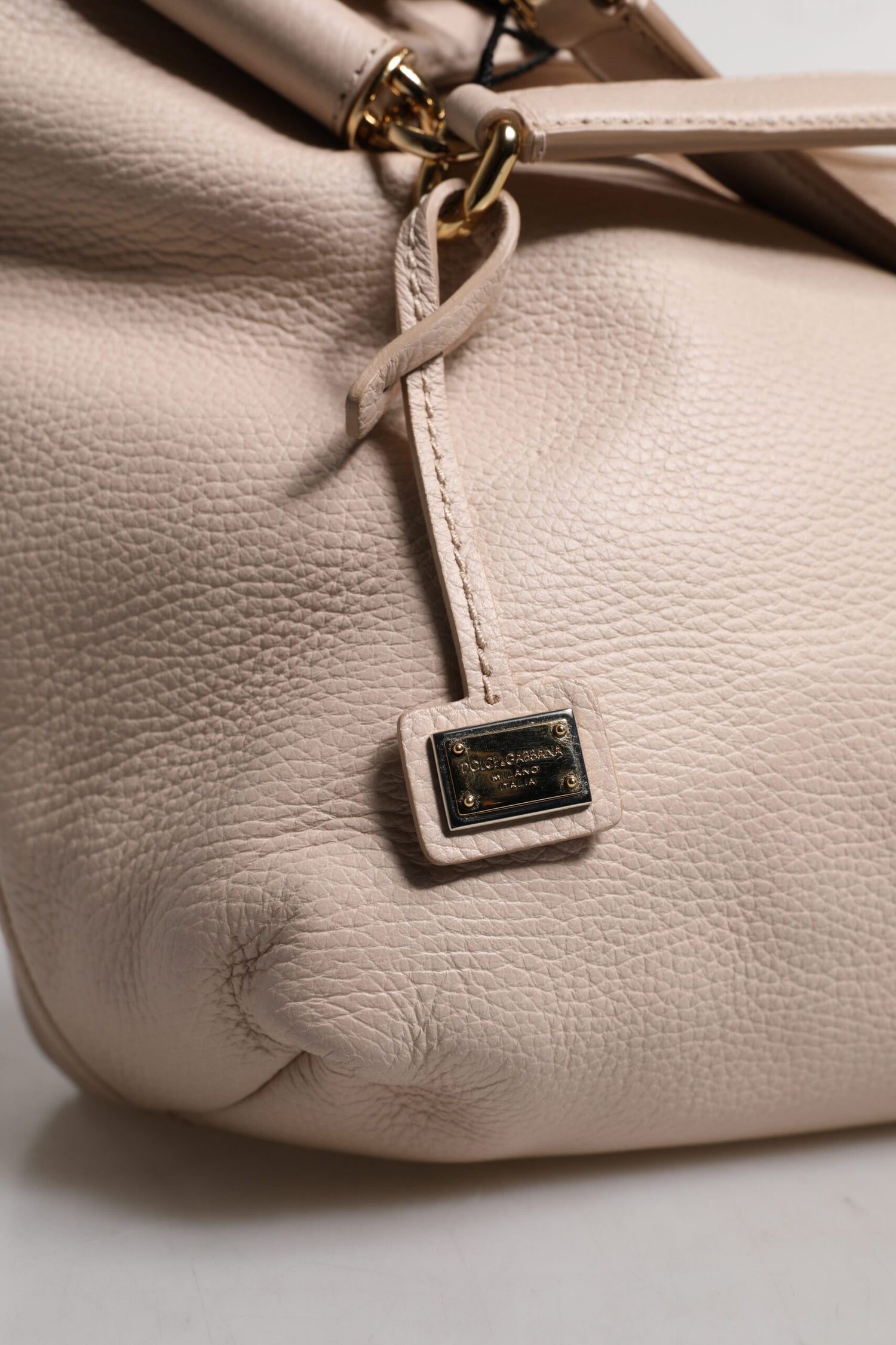 Dolce &amp; Gabbana Light Pink Deer Leather Logo Plaque Tote Top Handle Bag