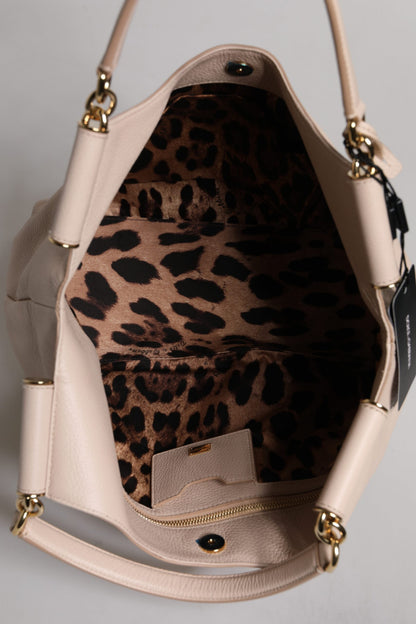 Dolce &amp; Gabbana Light Pink Deer Leather Logo Plaque Tote Top Handle Bag
