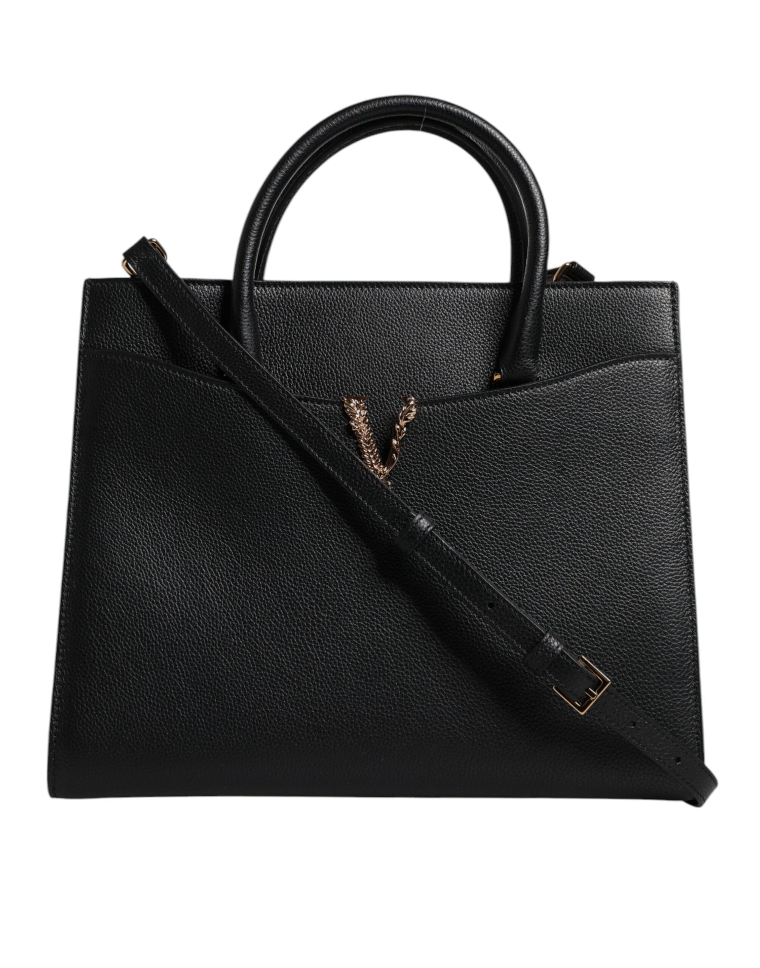 Versace Black Large Leather Top Handle Shoulder Crossbody Bag