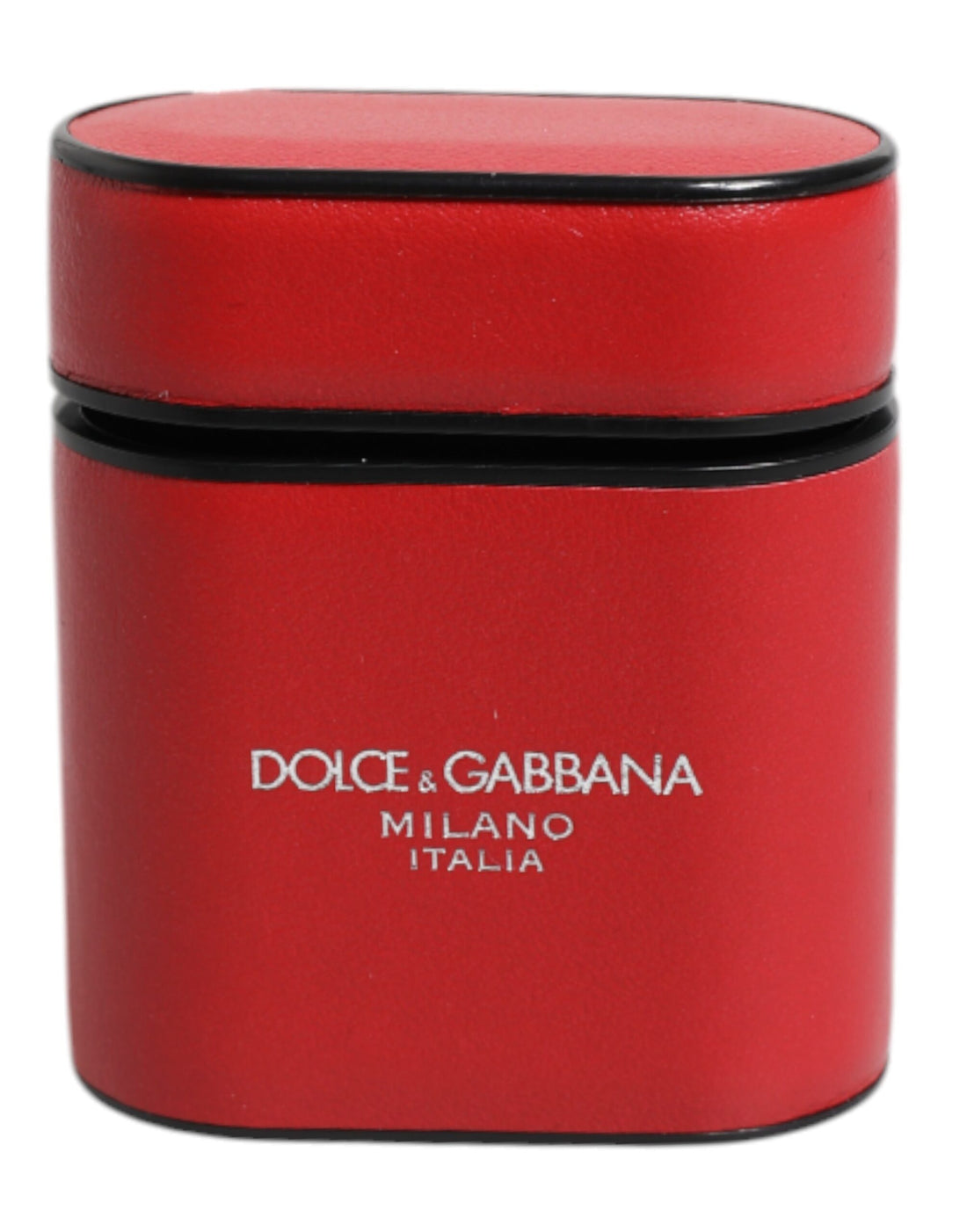Dolce &amp; Gabbana Red Calfskin Leather Logo Print Flip Holder Airpods Case
