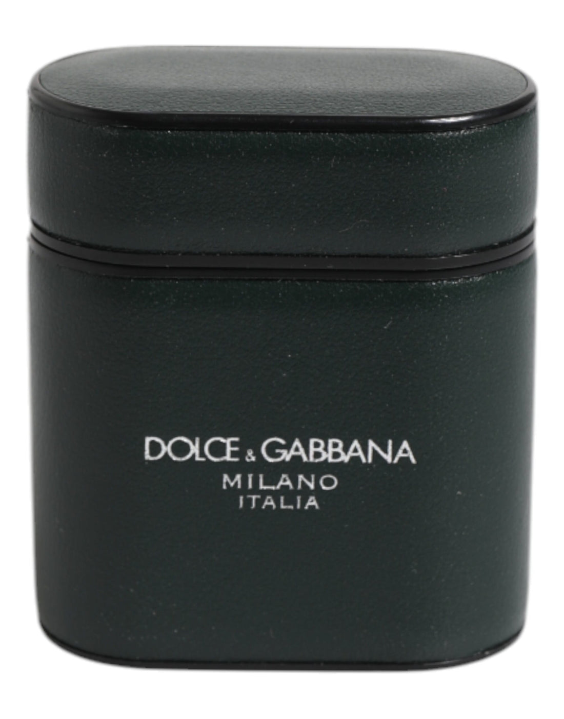 Dolce &amp; Gabbana Black Calfskin Leather Logo Print Flip Holder Airpods Case