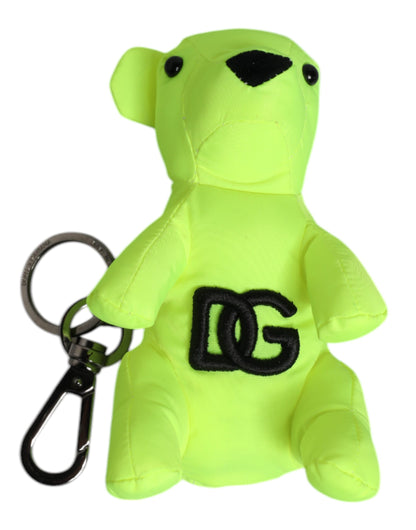 Dolce &amp; Gabbana Green Bear Embroidered Logo Keychain Clasp Keyring