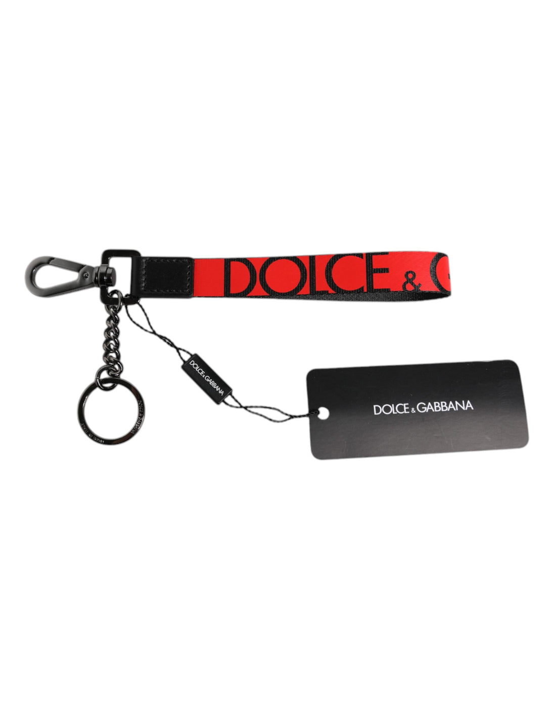 Dolce &amp; Gabbana Red Logo Nylon Silver Brass Men Holder Keychain Keyring