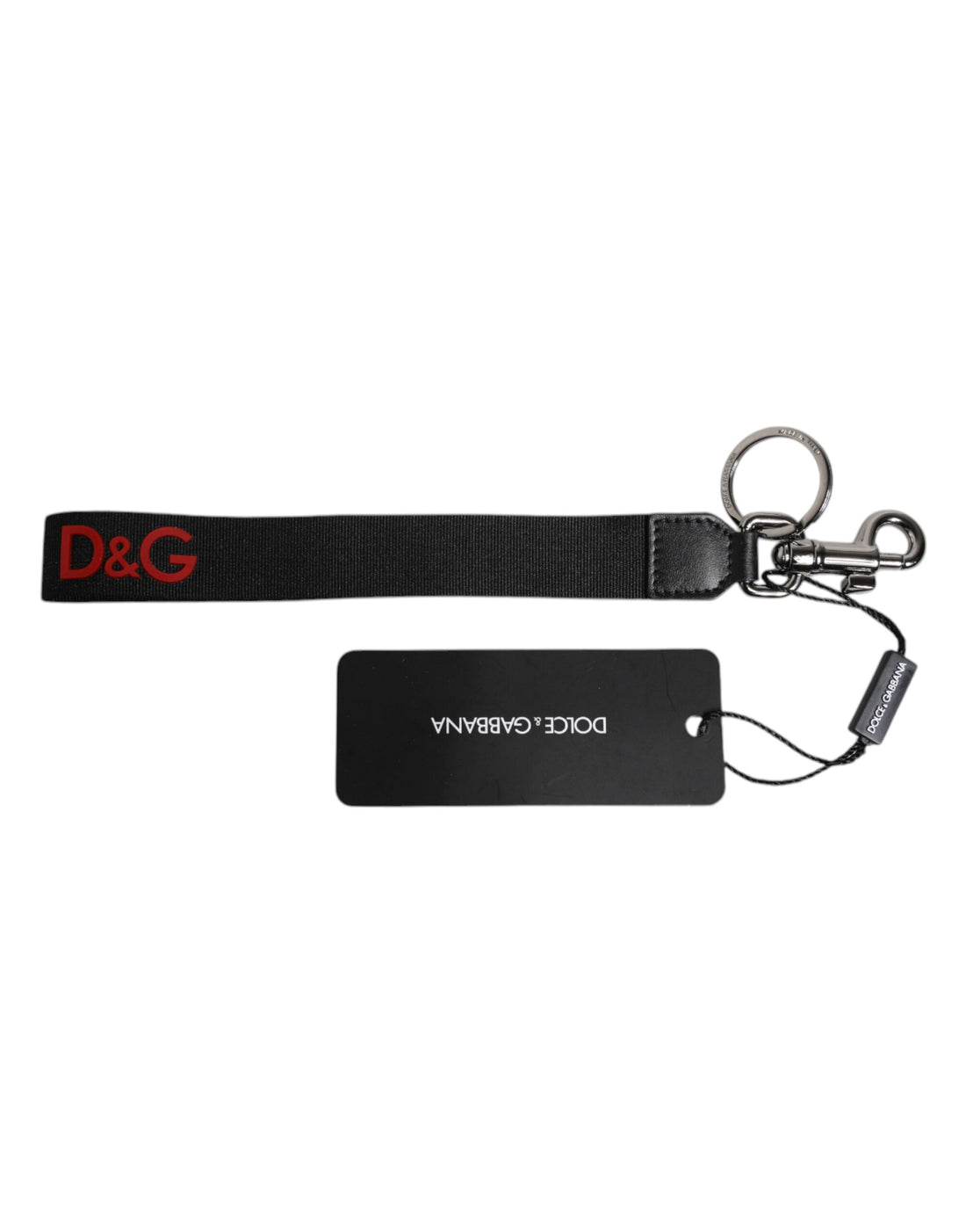 Dolce &amp; Gabbana Black Logo Nylon Silver Brass Men Holder Keychain Keyring