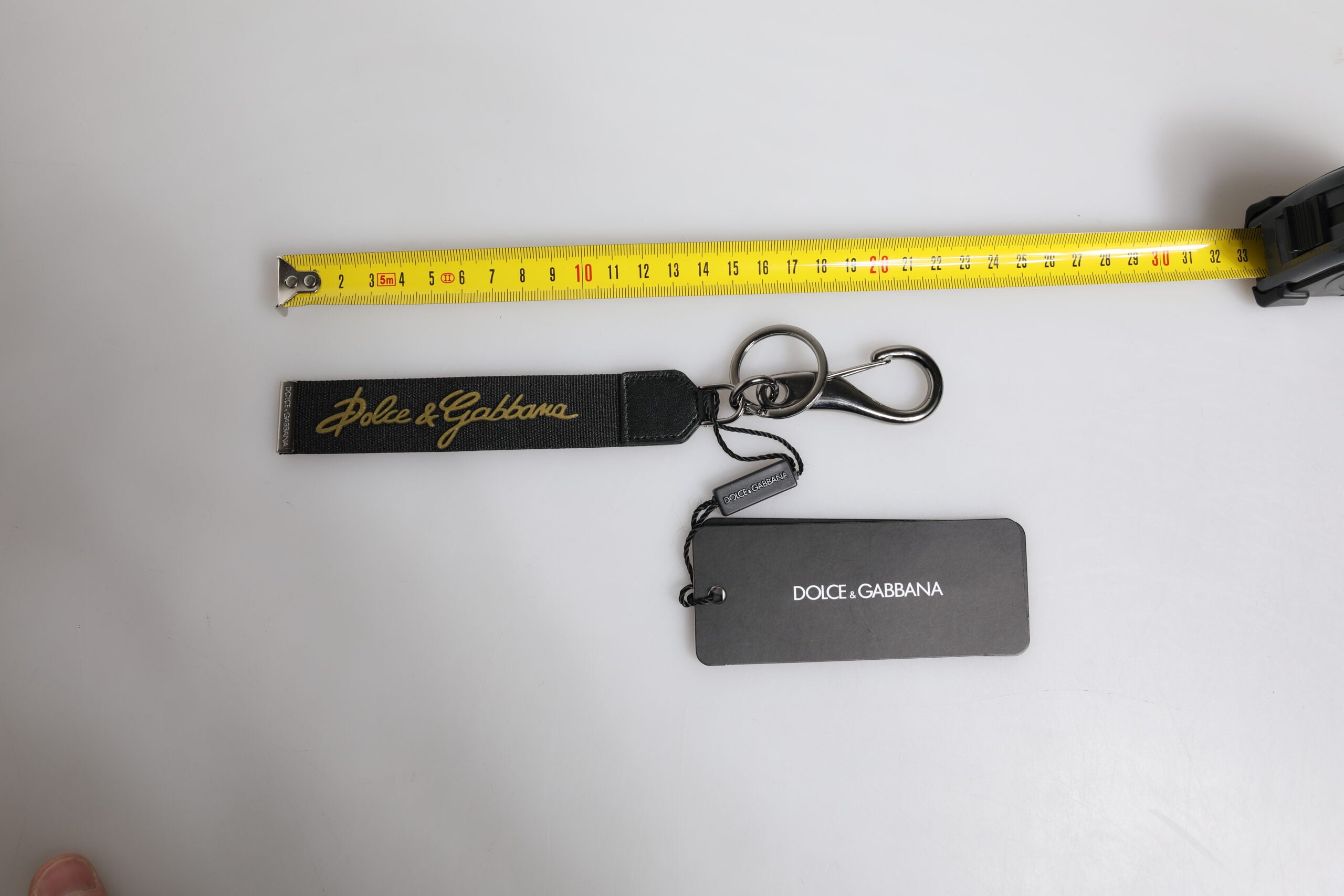 Dolce &amp; Gabbana Black Logo Nylon Silver Brass Men Holder Keychain Keyring