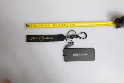 Dolce &amp; Gabbana Black Logo Nylon Silver Brass Men Holder Keychain Keyring