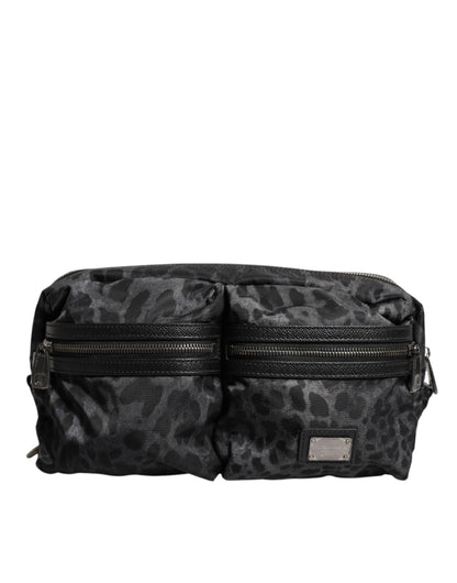 Dolce &amp; Gabbana Black Gray Leopard DG Logo Belt Waist Fanny Pack Bag