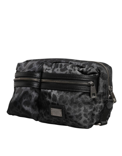 Dolce &amp; Gabbana Black Gray Leopard DG Logo Belt Waist Fanny Pack Bag