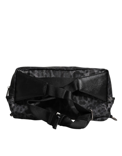 Dolce &amp; Gabbana Black Gray Leopard DG Logo Belt Waist Fanny Pack Bag