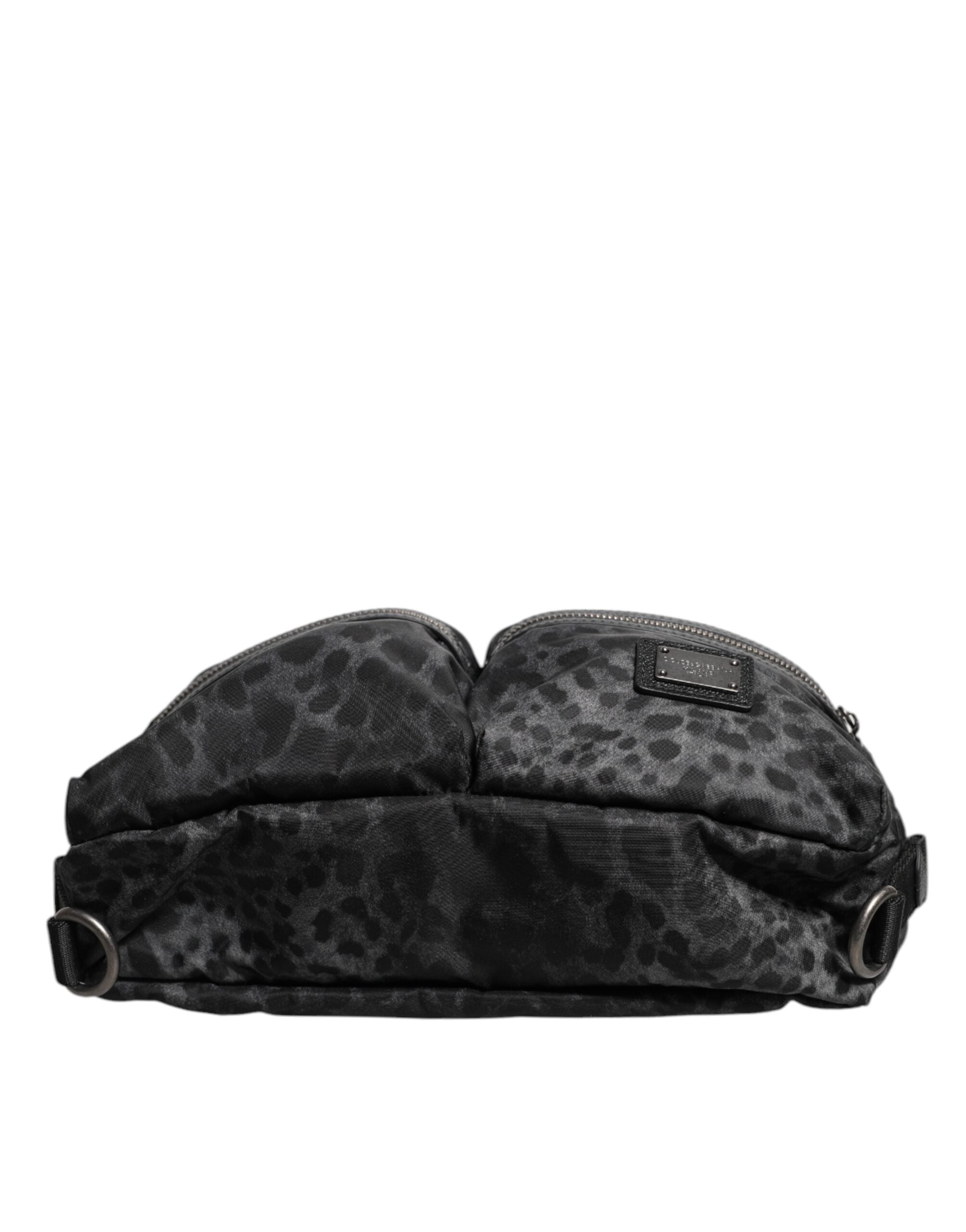 Dolce &amp; Gabbana Black Gray Leopard DG Logo Belt Waist Fanny Pack Bag