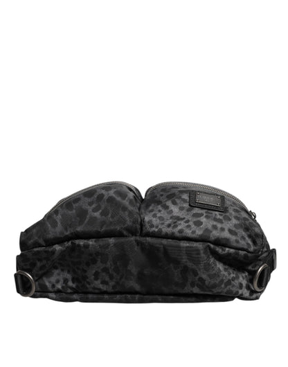 Dolce &amp; Gabbana Black Gray Leopard DG Logo Belt Waist Fanny Pack Bag