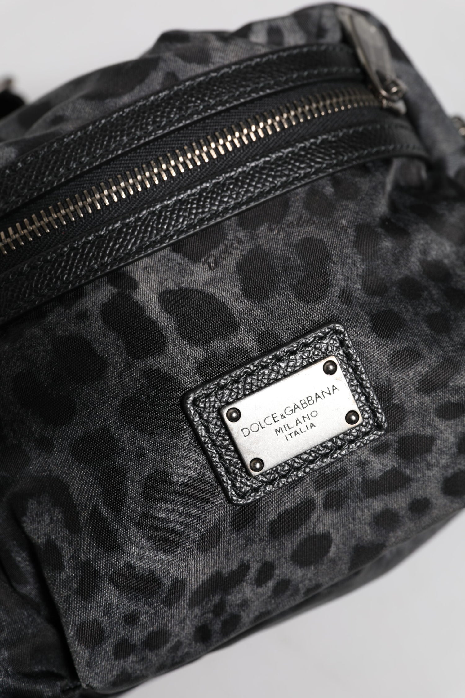 Dolce &amp; Gabbana Black Gray Leopard DG Logo Belt Waist Fanny Pack Bag