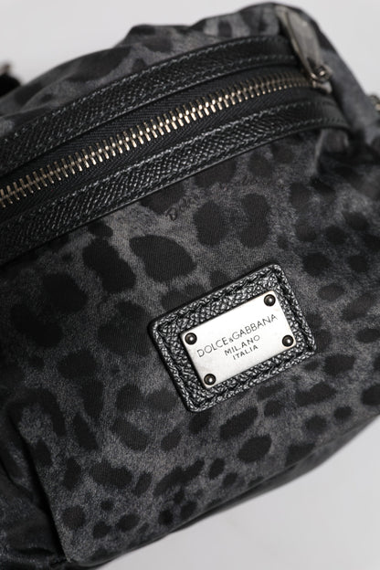 Dolce &amp; Gabbana Black Gray Leopard DG Logo Belt Waist Fanny Pack Bag