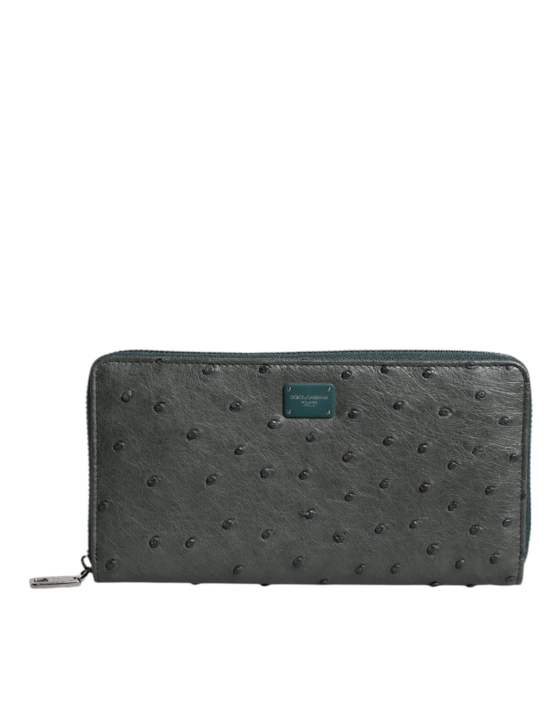 Dolce &amp; Gabbana Green Ostrich Logo Plaque Zip Around Continental Wallet