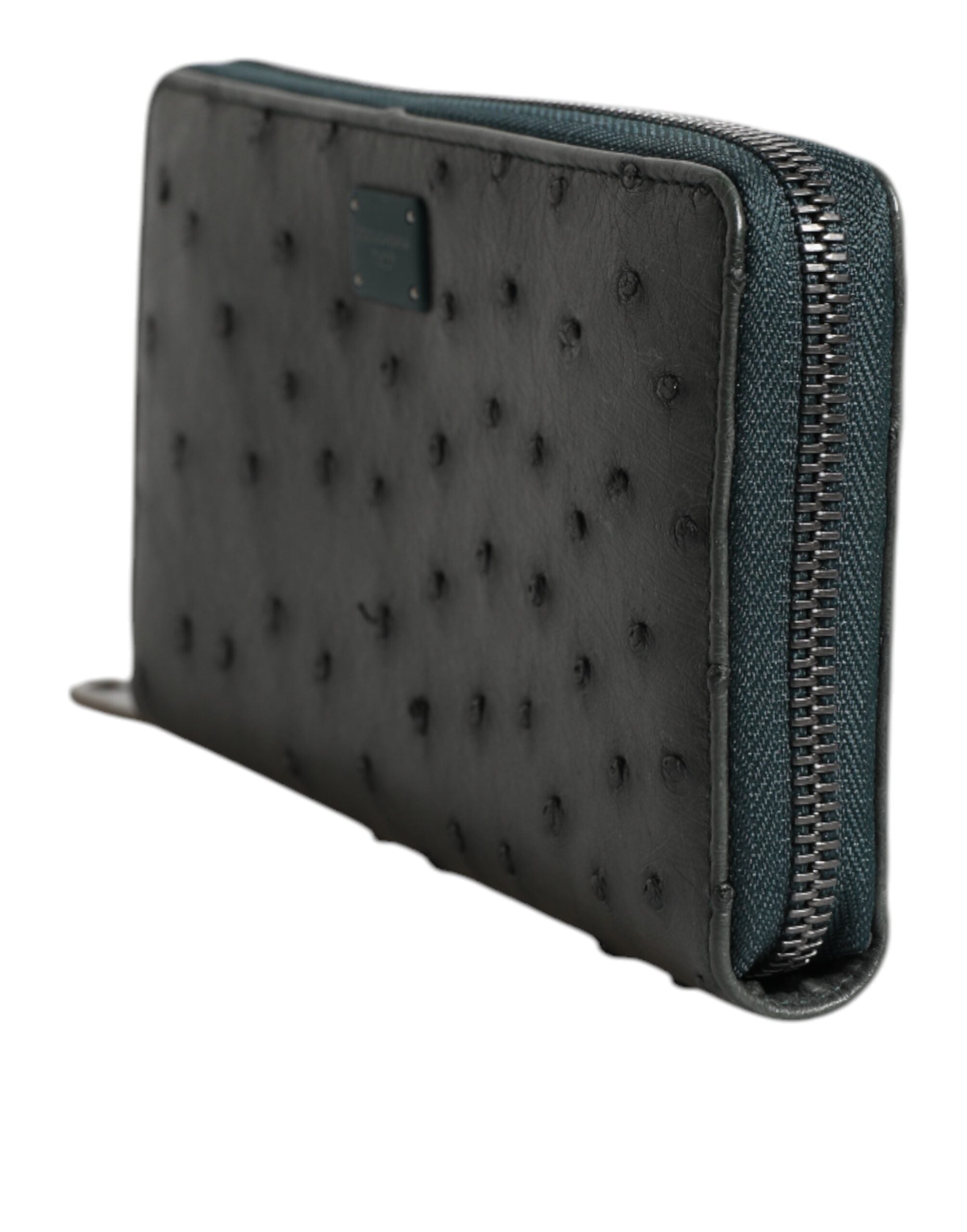 Dolce &amp; Gabbana Green Ostrich Logo Plaque Zip Around Continental Wallet