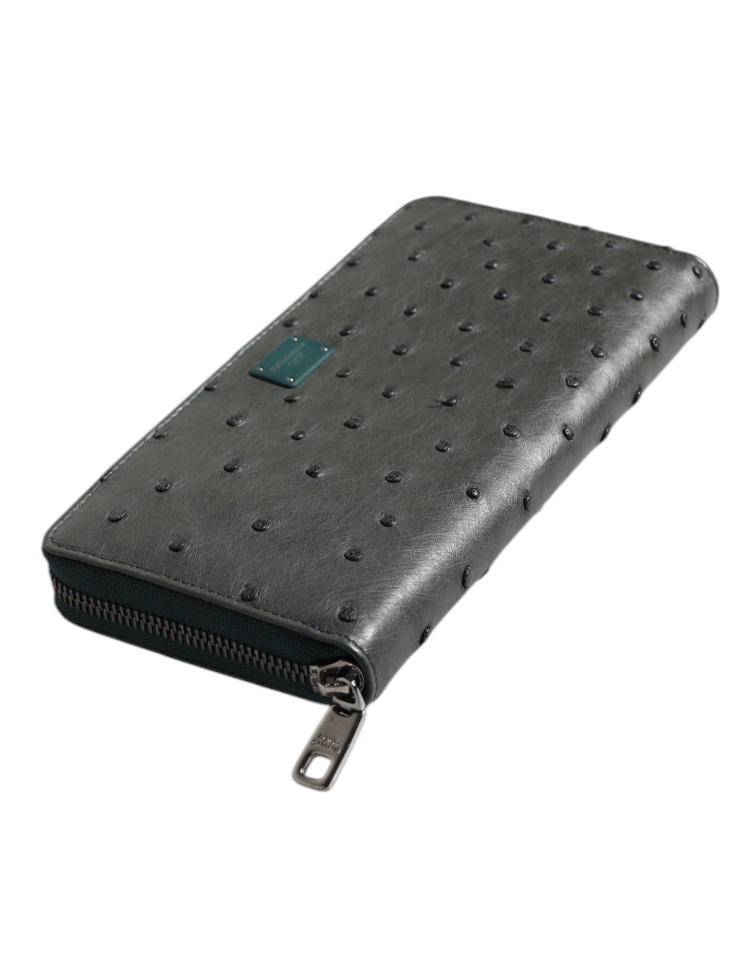 Dolce &amp; Gabbana Green Ostrich Logo Plaque Zip Around Continental Wallet