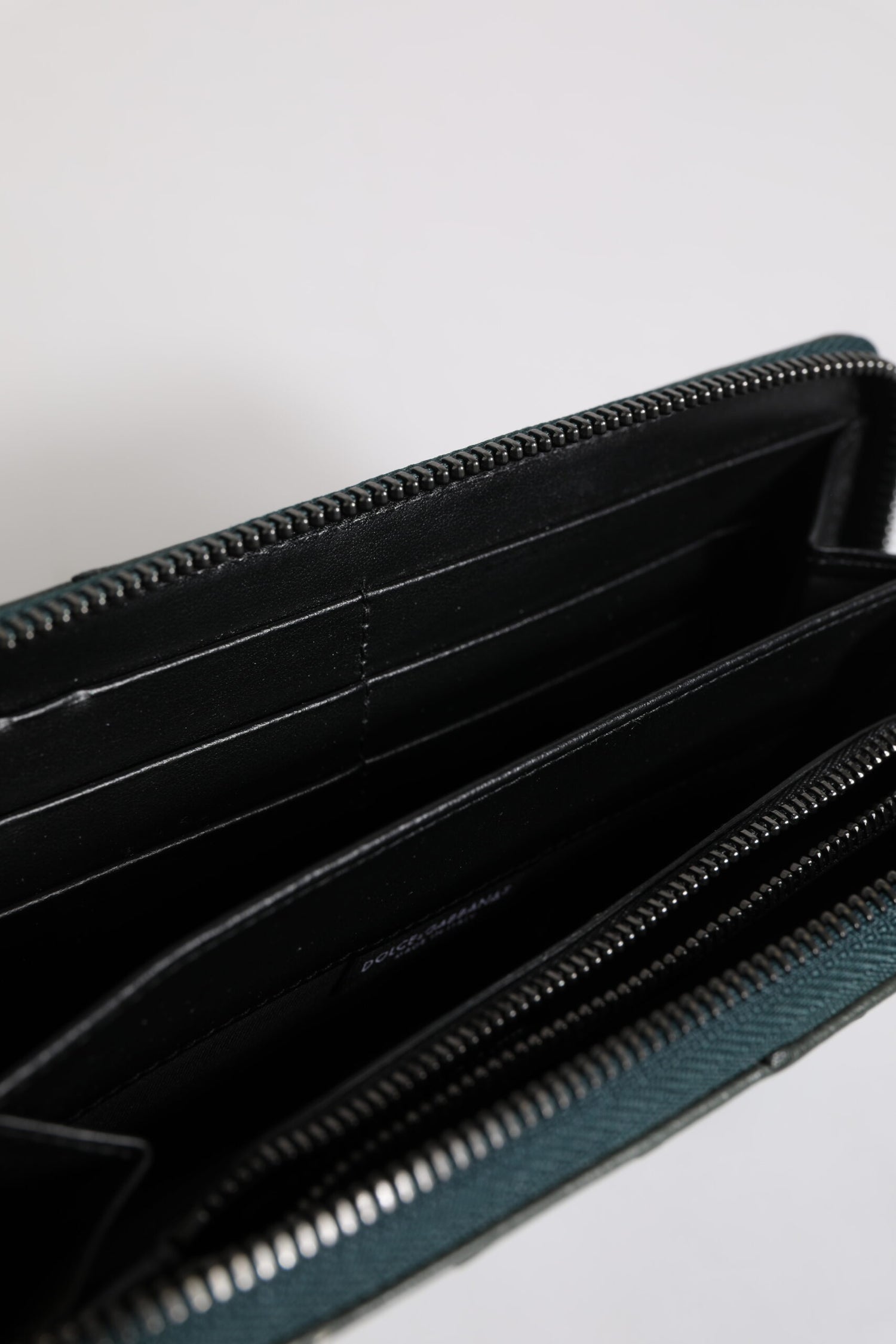 Dolce &amp; Gabbana Green Ostrich Logo Plaque Zip Around Continental Wallet