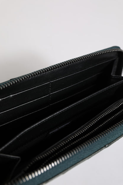 Dolce &amp; Gabbana Green Ostrich Logo Plaque Zip Around Continental Wallet