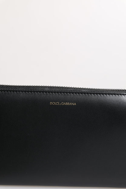 Dolce &amp; Gabbana Black Blue Exotic Leather Embossed Continental Wallet