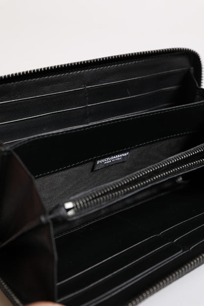Dolce &amp; Gabbana Black Blue Exotic Leather Embossed Continental Wallet