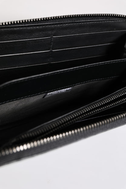 Dolce &amp; Gabbana Black Blue Exotic Leather Embossed Continental Wallet