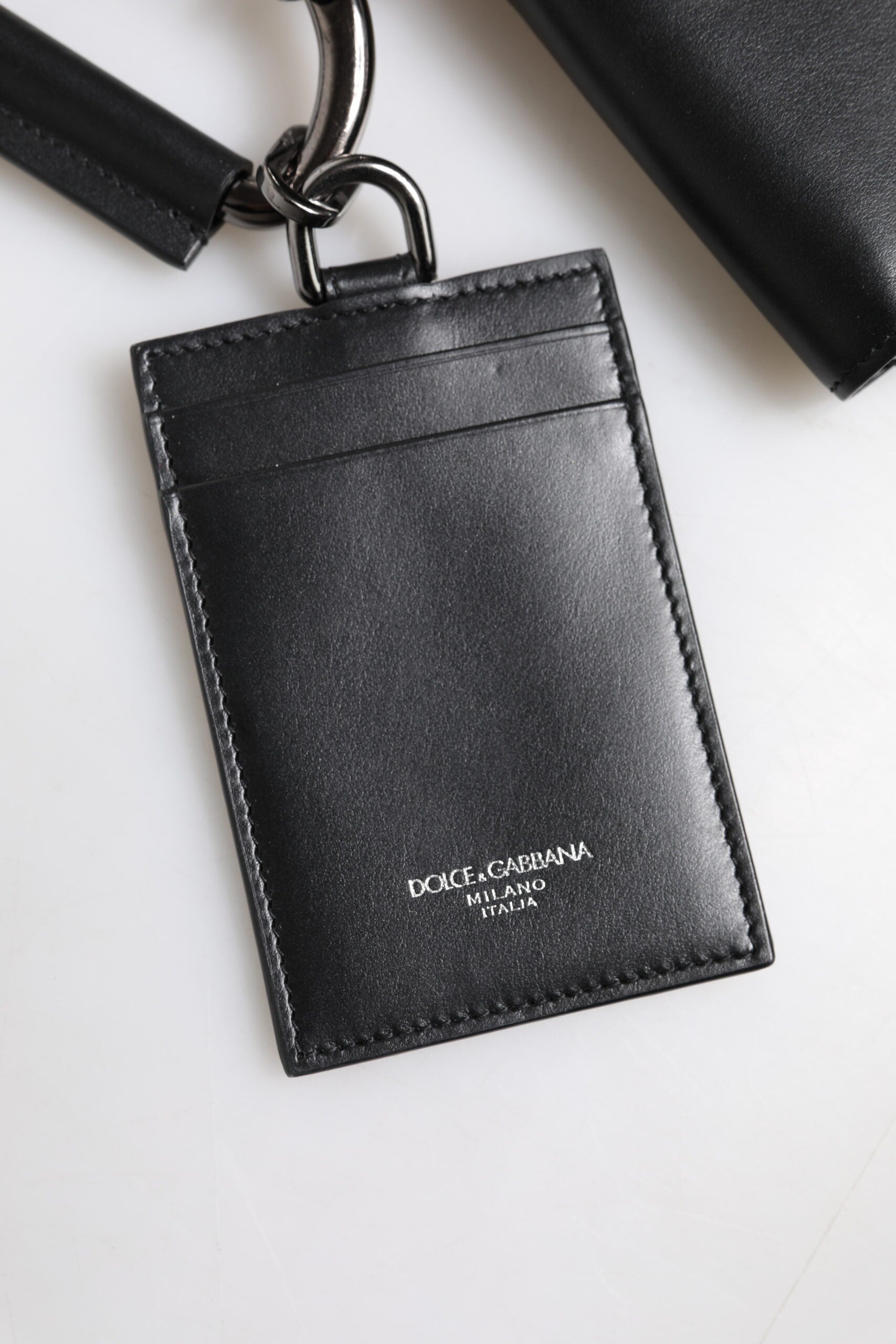 Dolce &amp; Gabbana Black Leather Lanyard Zip Around Card Holder Wallet