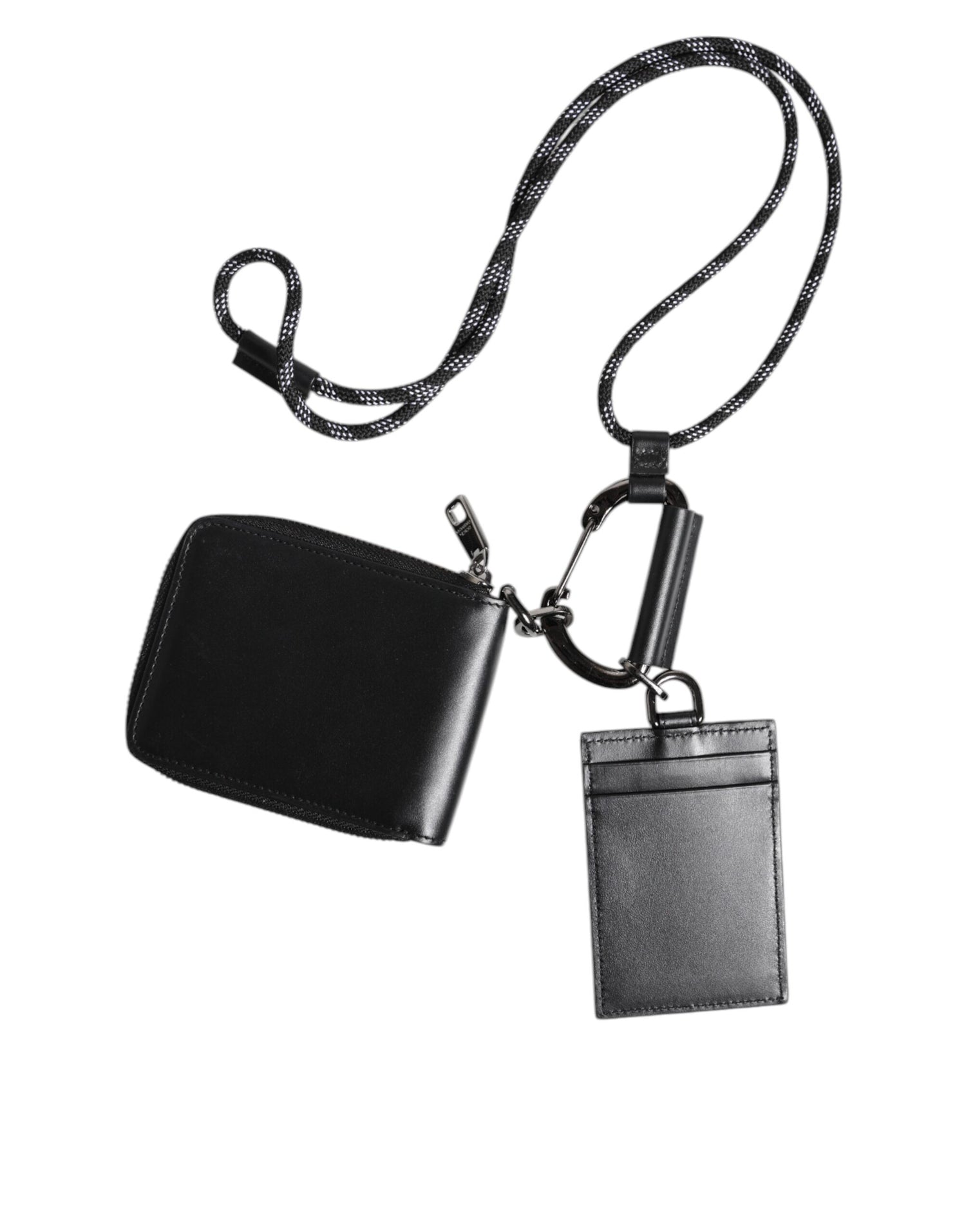 Dolce &amp; Gabbana Black Leather Lanyard Zip Around Card Holder Wallet