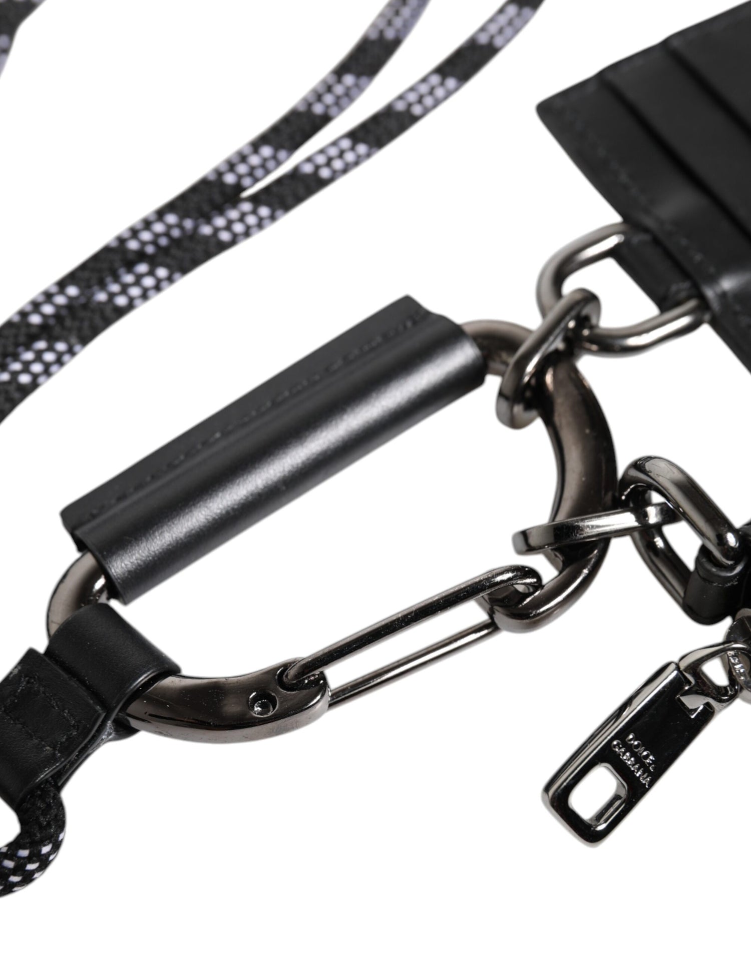 Dolce &amp; Gabbana Black Leather Lanyard Zip Around Card Holder Wallet