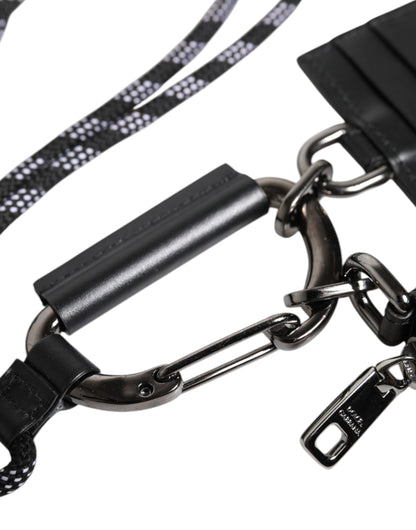Dolce &amp; Gabbana Black Leather Lanyard Zip Around Card Holder Wallet