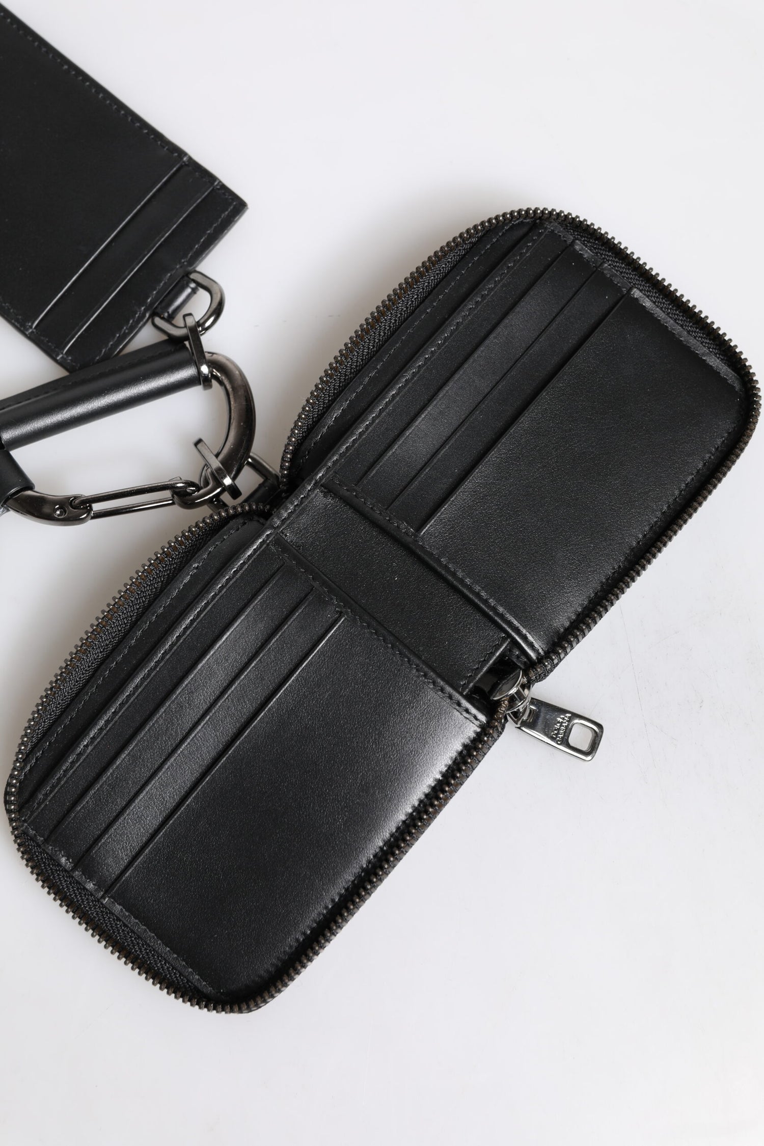 Dolce &amp; Gabbana Black Leather Lanyard Zip Around Card Holder Wallet