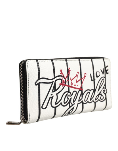 Dolce &amp; Gabbana White Leather DG Crown Royals Continental Zip Around Wallet