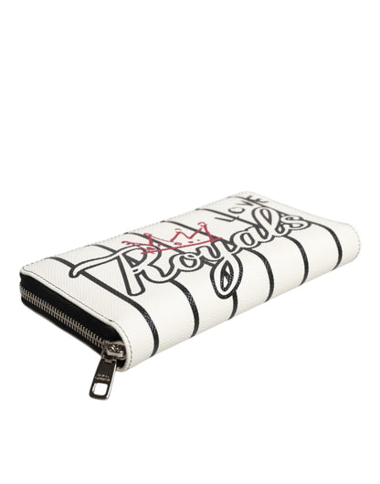 Dolce &amp; Gabbana White Leather DG Crown Royals Continental Zip Around Wallet