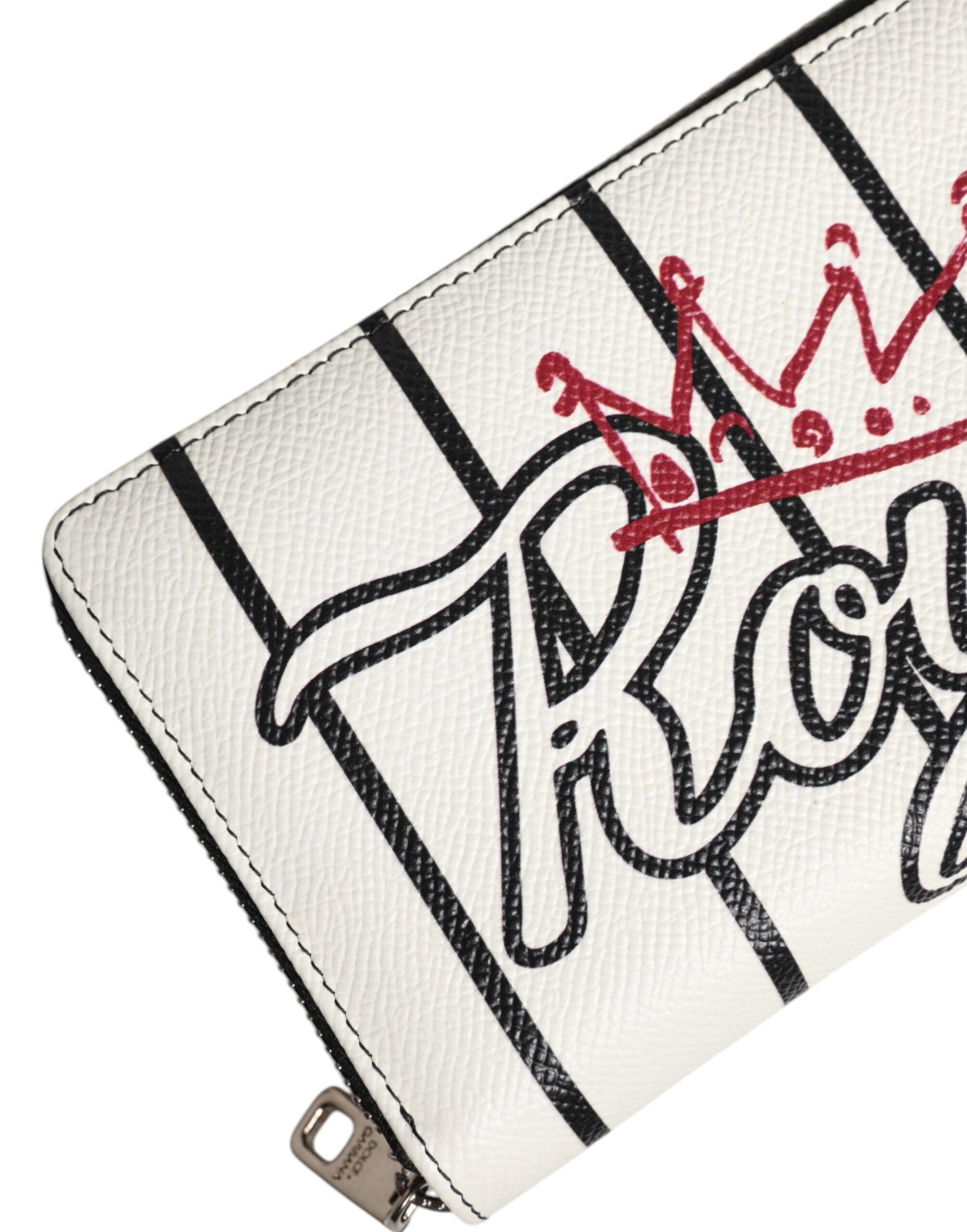 Dolce &amp; Gabbana White Leather DG Crown Royals Continental Zip Around Wallet