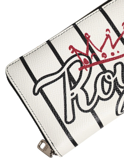 Dolce &amp; Gabbana White Leather DG Crown Royals Continental Zip Around Wallet
