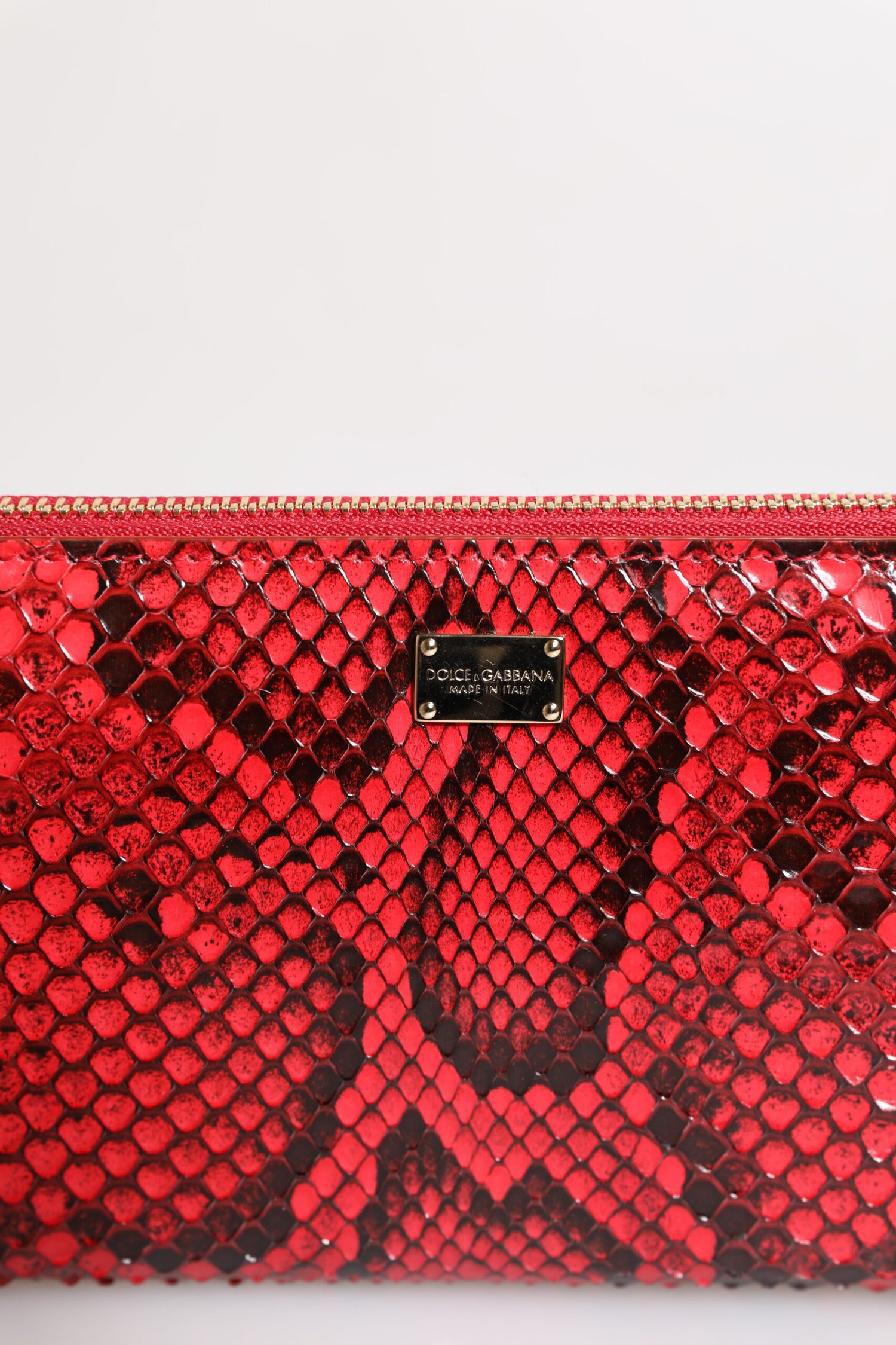Dolce &amp; Gabbana Red Exotic Leather Zip Around Continental Clutch Wallet
