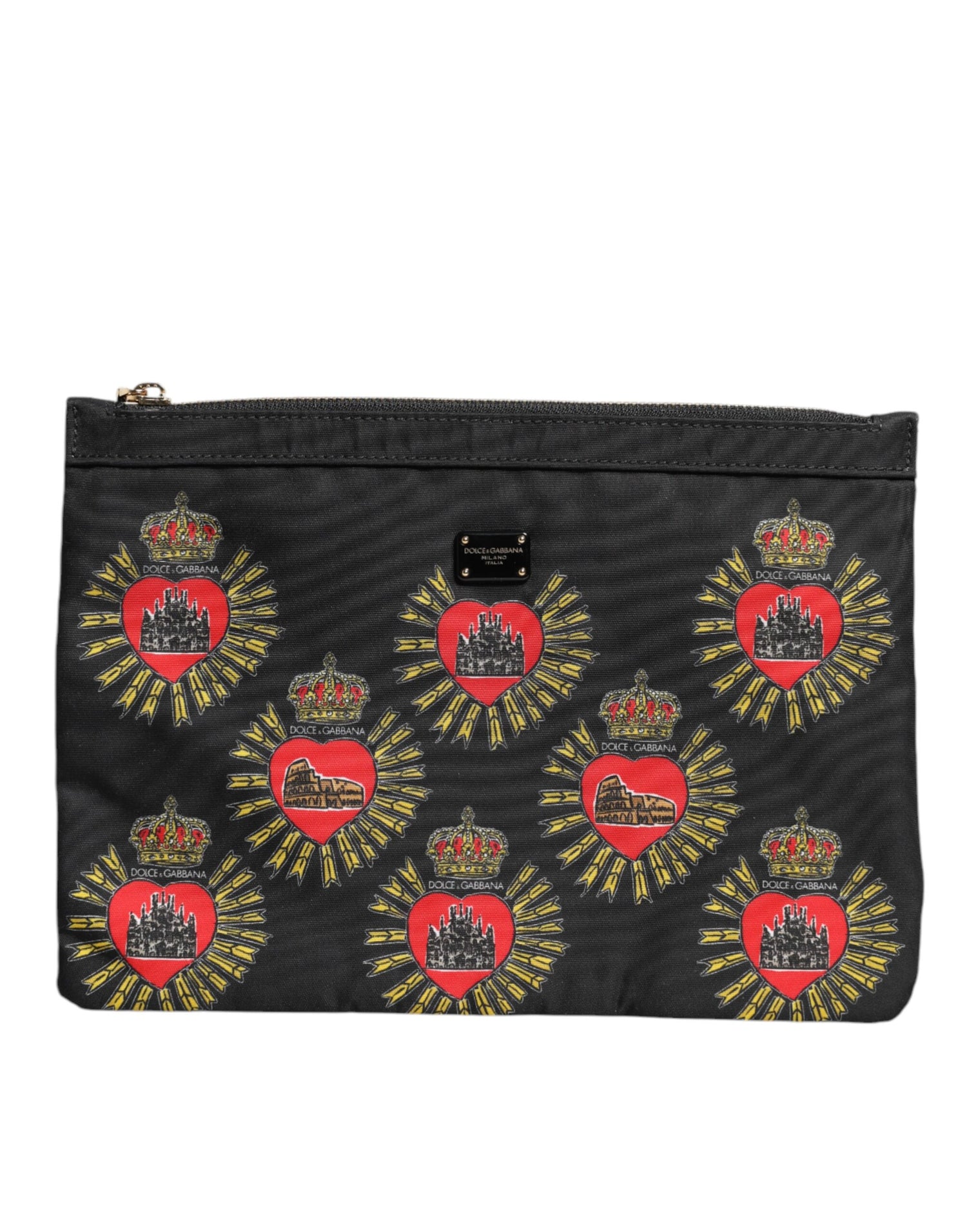 Dolce &amp; Gabbana Black Red Nylon Sacred Heart Clutch Pouch Bag